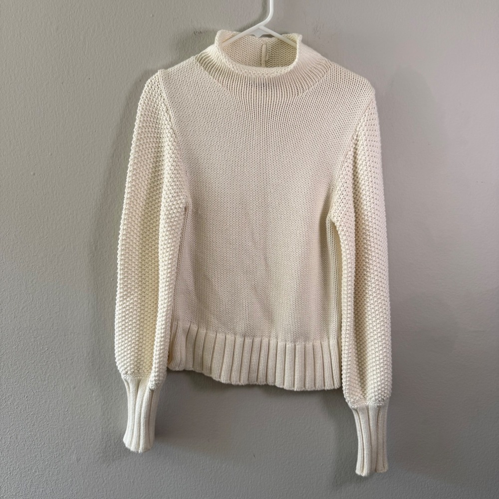 Banana Republic Ivory Mock‎ Neck Balloon Sleeve Cotton Wool Mixed Knit Sweater S
